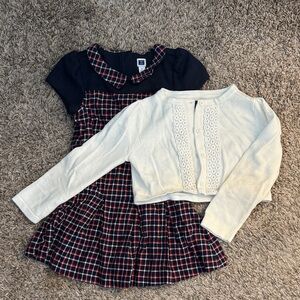 Janie and Jack Plaid Dress with White Cardigan Set